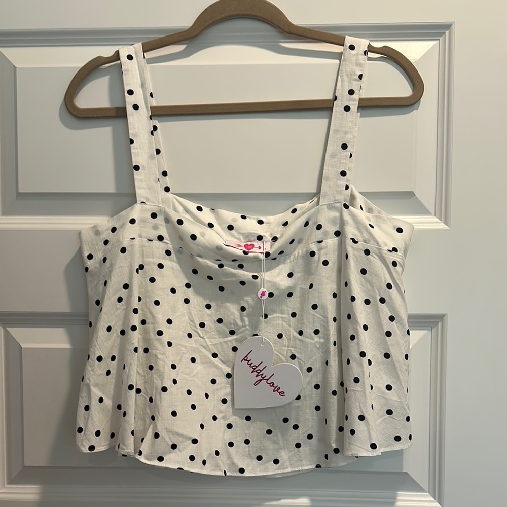 NWT Buddy Love White Polka Dot Crop Top